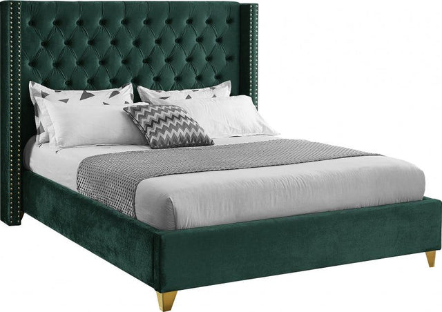 Barolo Velvet King Bed In Green - Barologreen - K | Meridian | Home Elegance USA