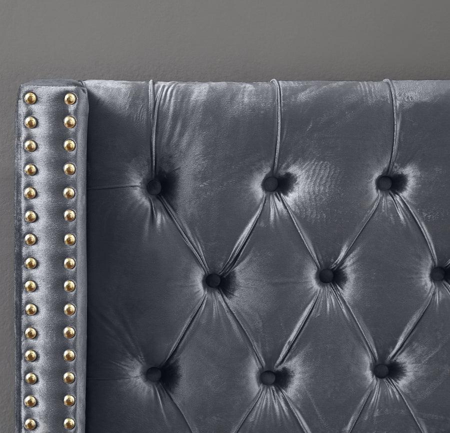 Barolo Velvet Queen Bed In Grey - Barologrey - Q | Meridian | Home Elegance USA