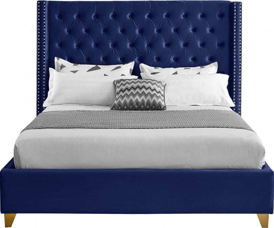 Barolo Velvet King Bed In Navy - Barolonavy - K | Meridian | Home Elegance USA