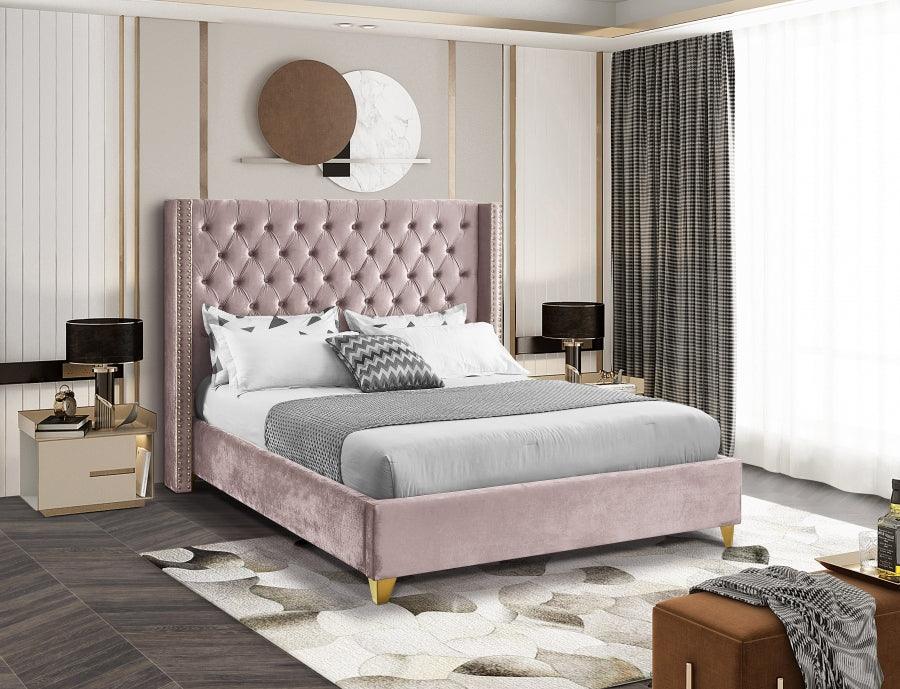 Barolo Velvet King Bed In Pink - Barolopink - K | Meridian | Home Elegance USA