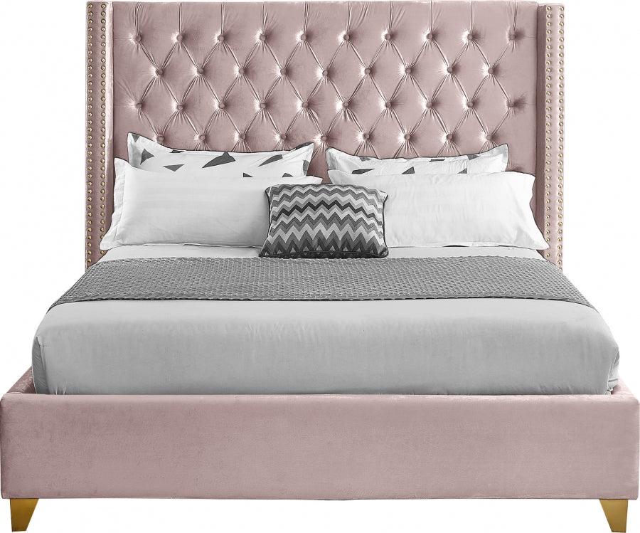 Barolo Velvet King Bed In Pink - Barolopink - K | Meridian | Home Elegance USA