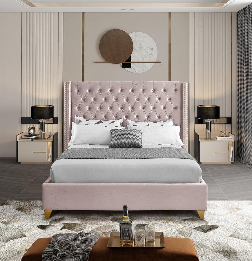 Barolo Velvet King Bed In Pink - Barolopink - K | Meridian | Home Elegance USA