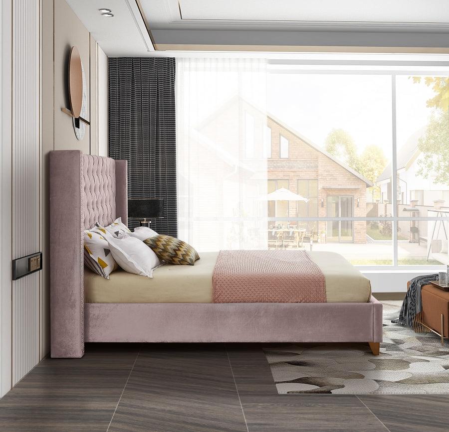 Barolo Velvet King Bed In Pink - Barolopink - K | Meridian | Home Elegance USA
