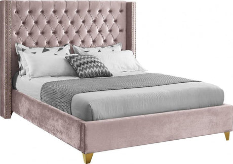 Barolo Velvet King Bed In Pink - Barolopink - K | Meridian | Home Elegance USA