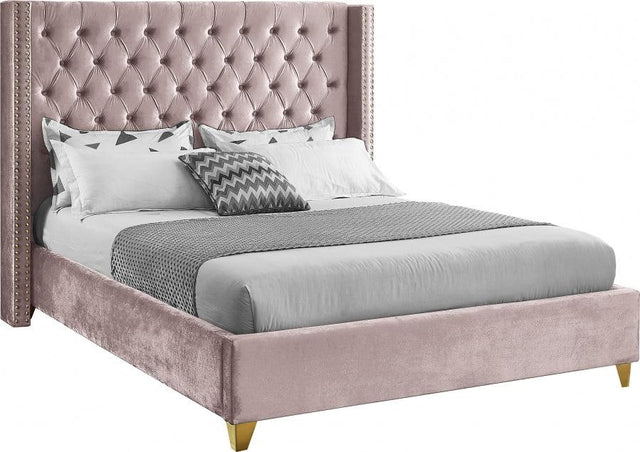 Barolo Velvet King Bed In Pink - Barolopink - K | Meridian | Home Elegance USA