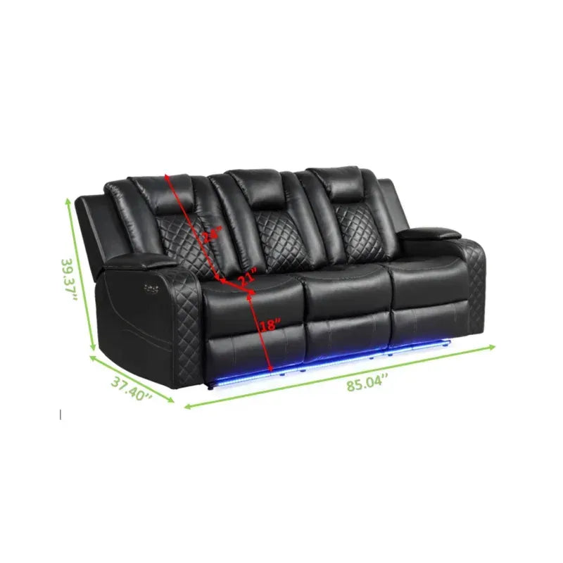 Benz LED & Power Recliner 2 PC Made With Faux Leather in Black Home Elegance USA