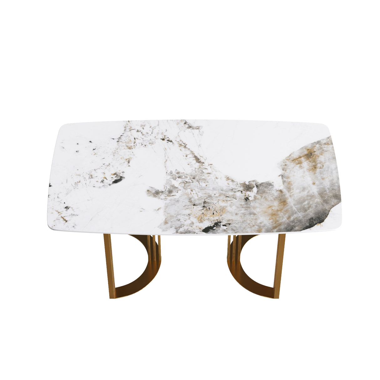 63"Modern artificial stone pandora white curved golden metal leg dining table - 6 people | Home Elegance USA