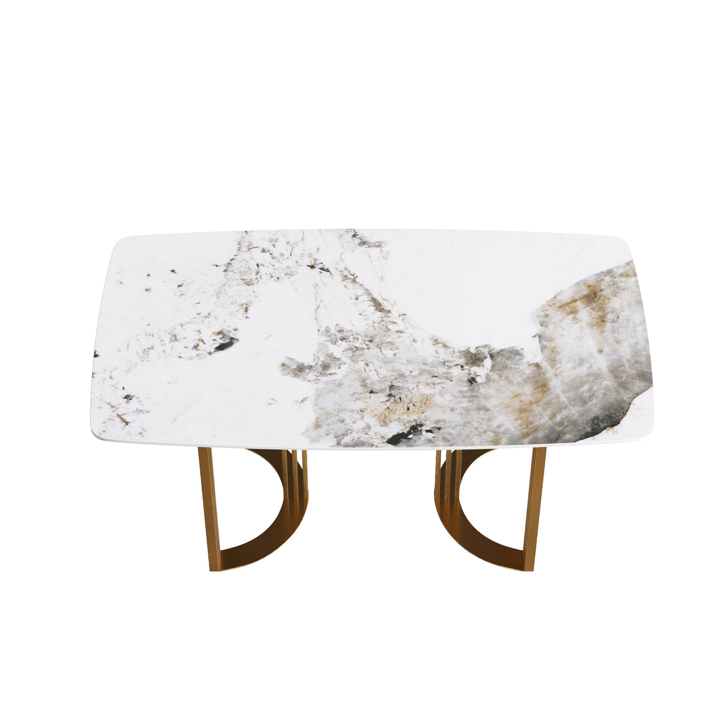 63"Modern artificial stone pandora white curved golden metal leg dining table - 6 people | Home Elegance USA