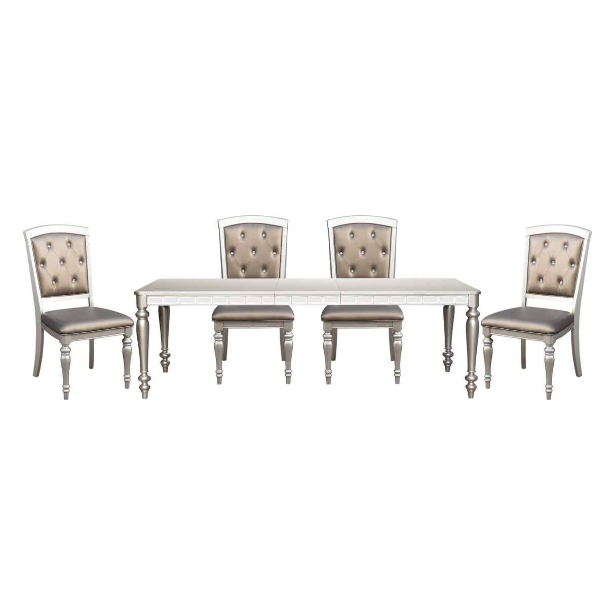Glamorous Silver Finish Dining Set 5pc Dining Table 4x Side Chairs Crystal Button Tufted Upholstered Modern Style Furniture - Home Elegance USA
