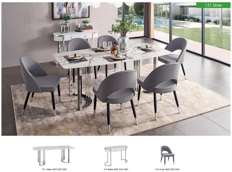 131 Silver Marble 8 Piece Dining Room Set W - 1Ext In Silver - 131Diningtabless - 8Set | ESF | Home Elegance USA