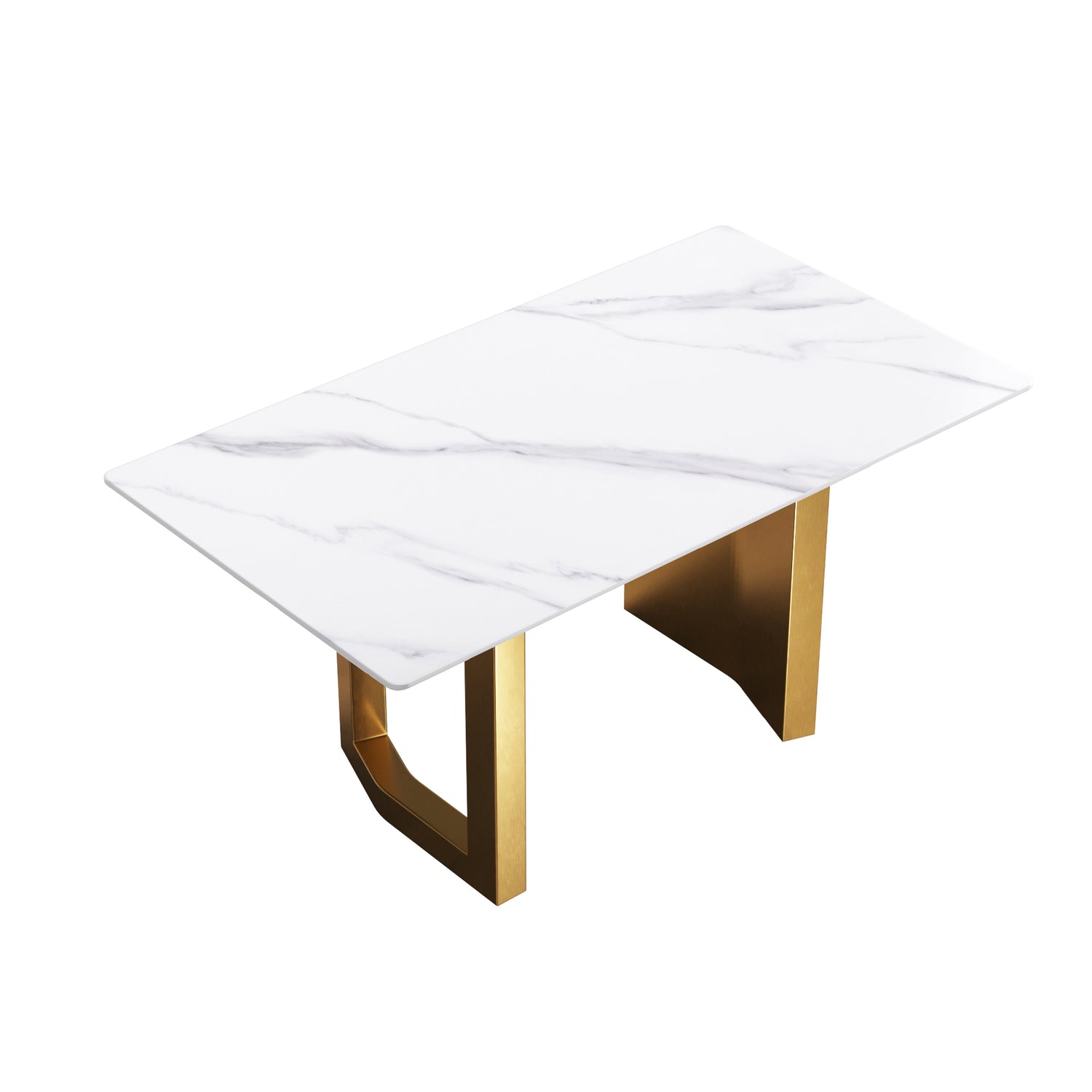 63"Modern artificial stone white straight edge golden metal leg dining table - 6 people | Home Elegance USA