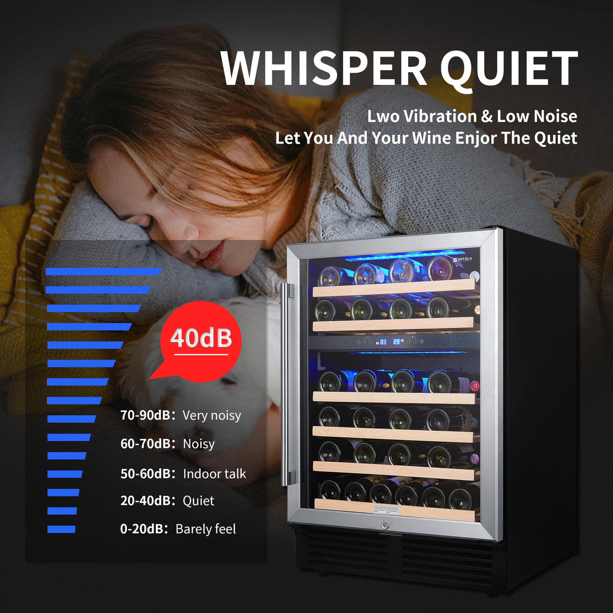 SOTOLA 24 inch 46 Bottle Wine Cooler Cabinet Beverage Fridge Small Wine Cellar Soda Beer Counter Top Bar Quiet Operation Compressor Freestanding Clear Glass Door for Office