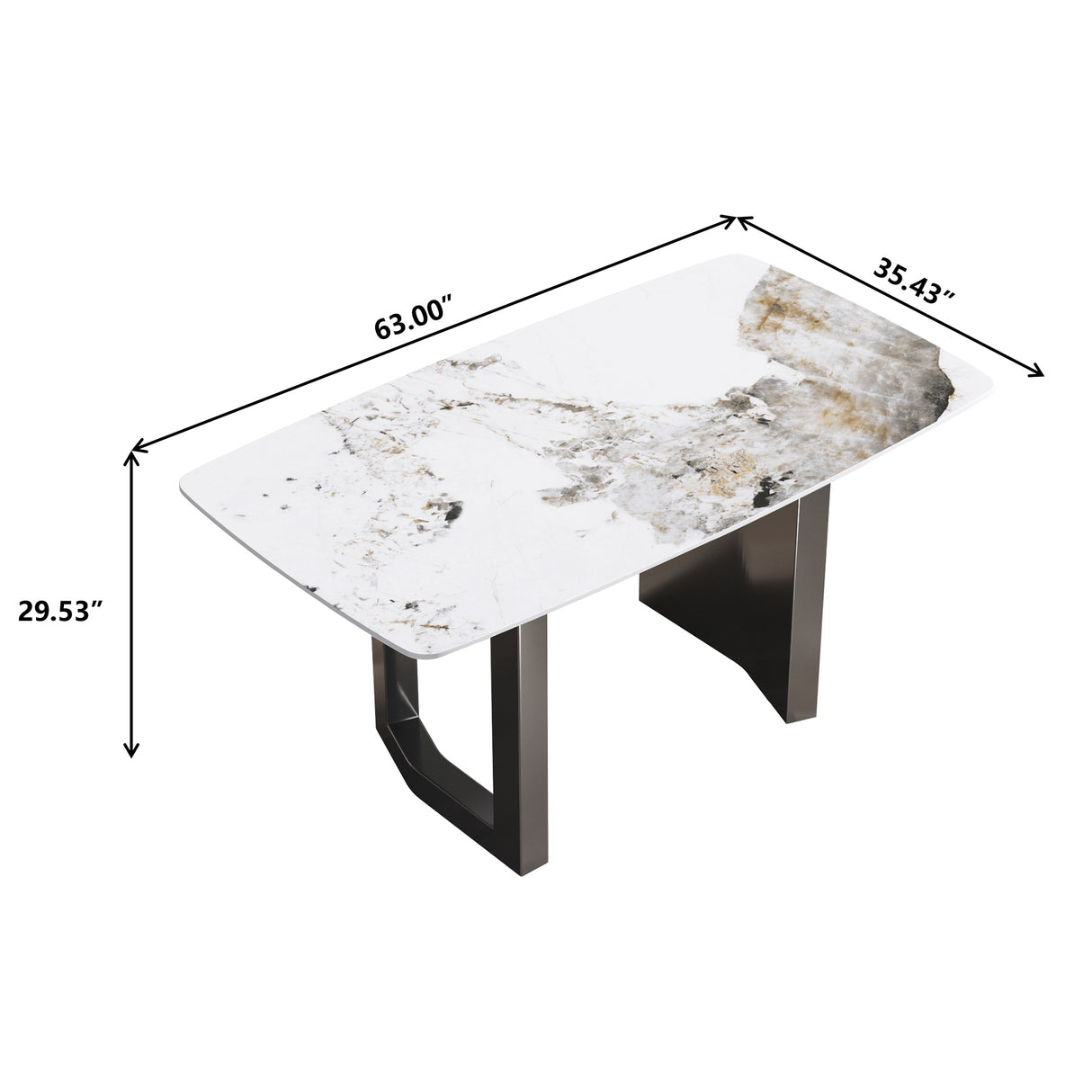 63"Modern artificial stone pandora white curved black metal leg dining table - 6 people | Home Elegance USA