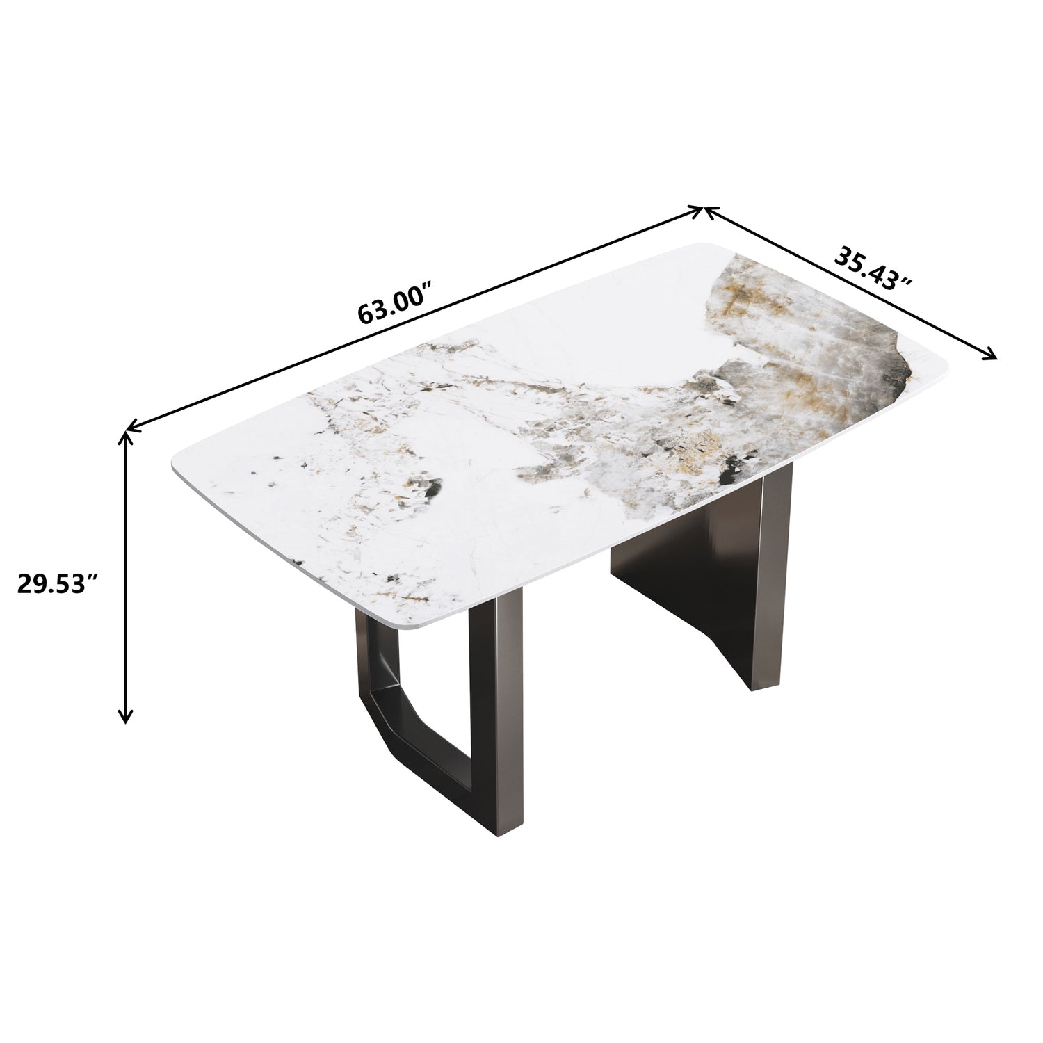 63"Modern artificial stone pandora white curved black metal leg dining table - 6 people | Home Elegance USA