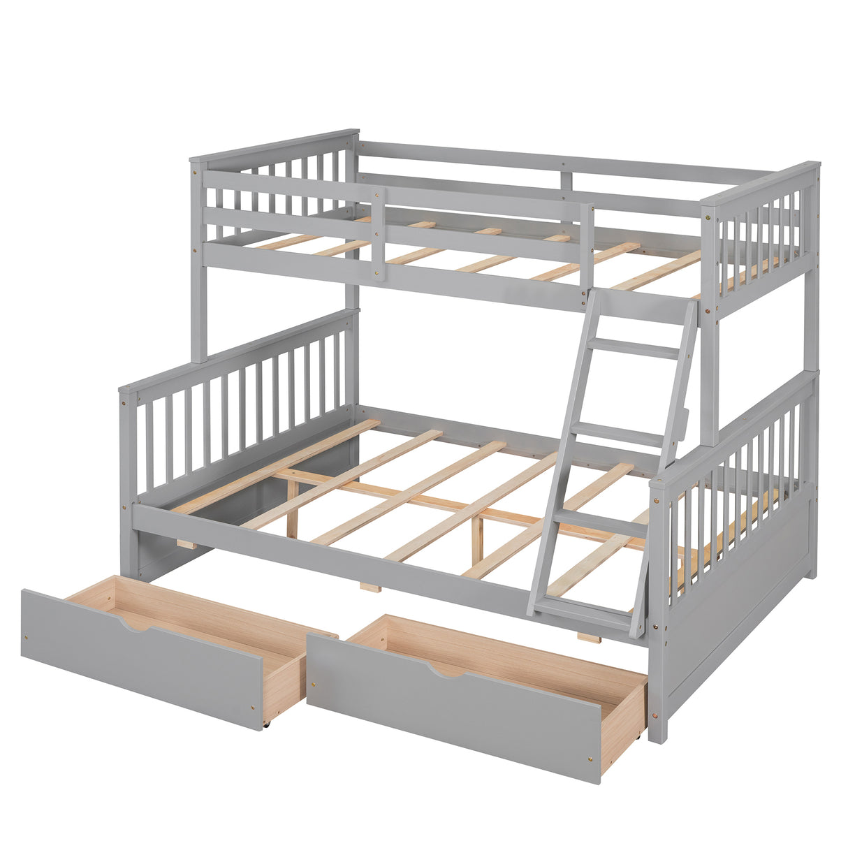 Twin-Over-Full Bunk Bed with Ladders and Two Storage Drawers(Gray)( old sku:LT000165AAE) - Home Elegance USA