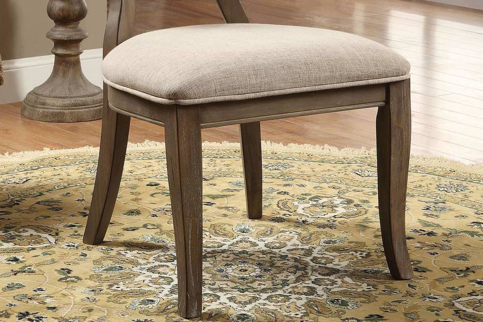 Transitional Rustic Oak and Beige Side Chairs Set of 2 Chairs Dining Room Furniture Padded fabric seat Elegant Kitchen Dining Room - Home Elegance USA