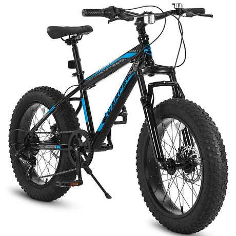 S20109   20 Inch Fat Tire Bike Adult/Youth Full Shimano 7 Speed Mountain Bike, Dual Disc Brake, High-Carbon Steel Frame, Front Suspension, Mountain Trail Bike, Urban Commuter City Bicycle