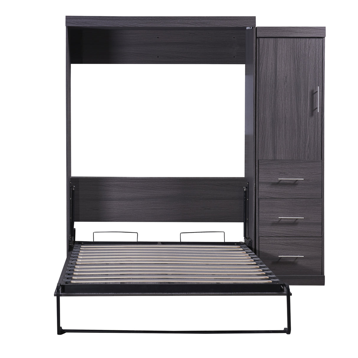 Full Size Murphy Bed with Wardrobe and Drawers, Storage Bed, can be Folded into a Cabinet, Gray - Home Elegance USA