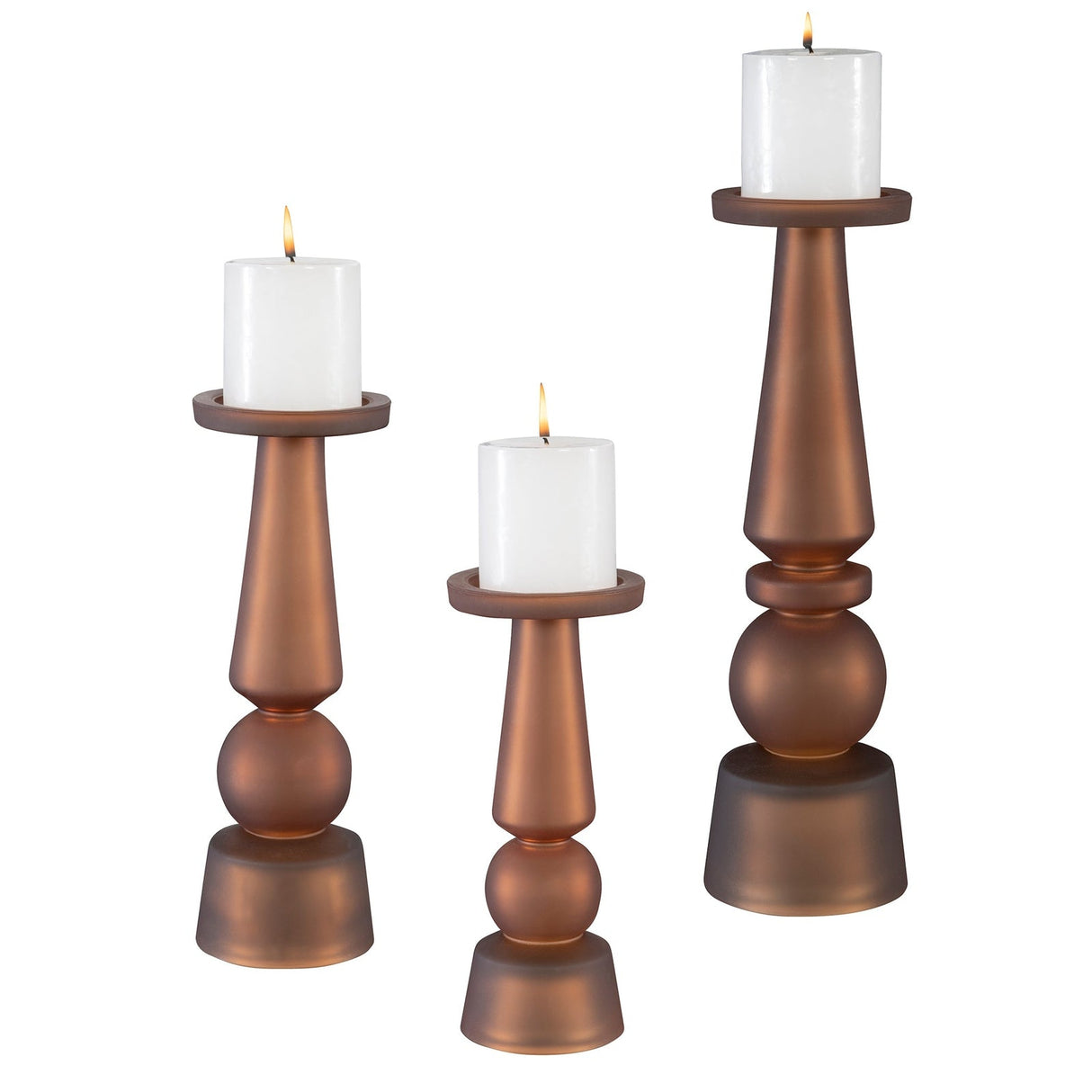 Cassiopeia Butter Rum Glass Candleholders - Set Of 3 | Uttermost | Home Elegance USA