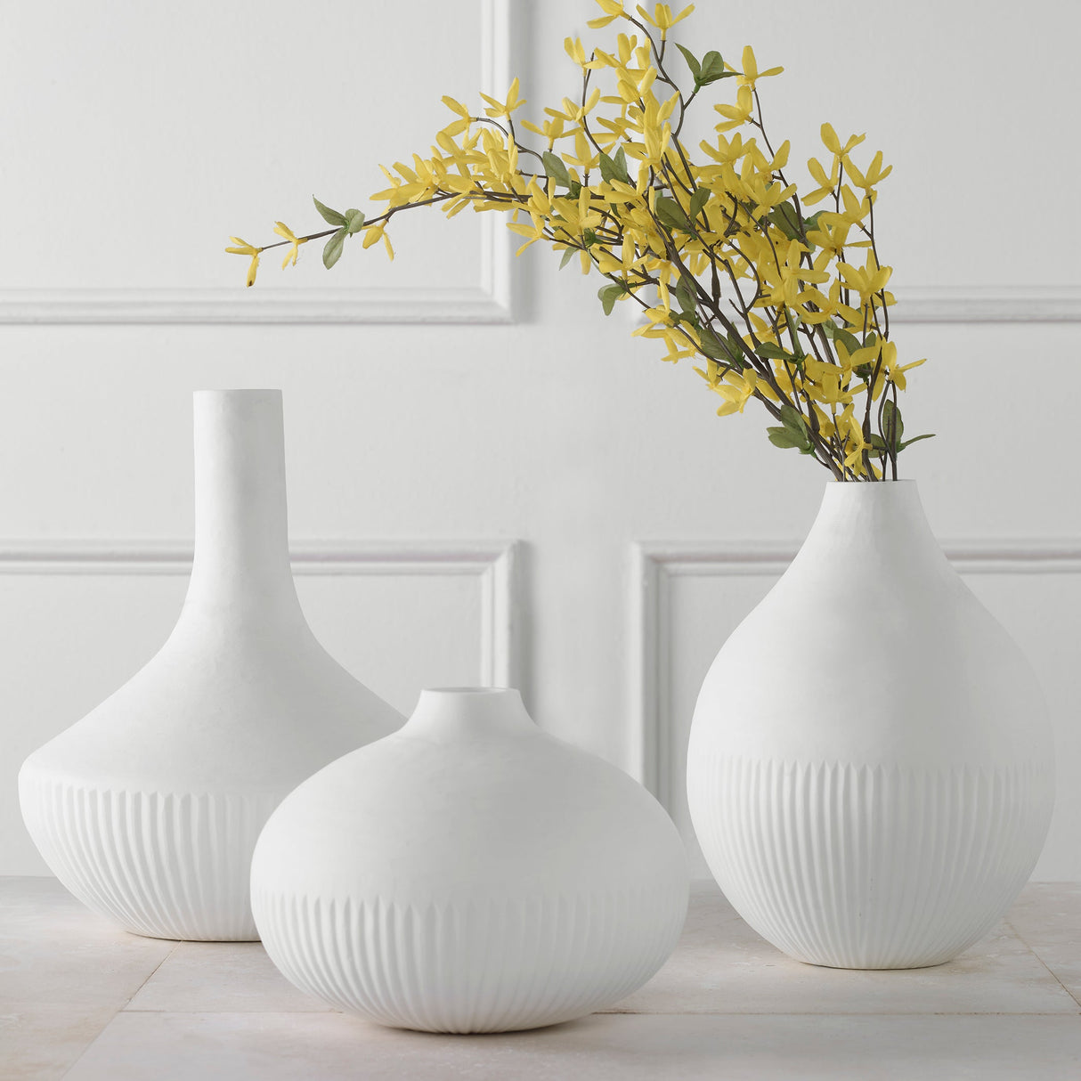 Apothecary Satin White Vases - Set Of 3 | Uttermost | Home Elegance USA
