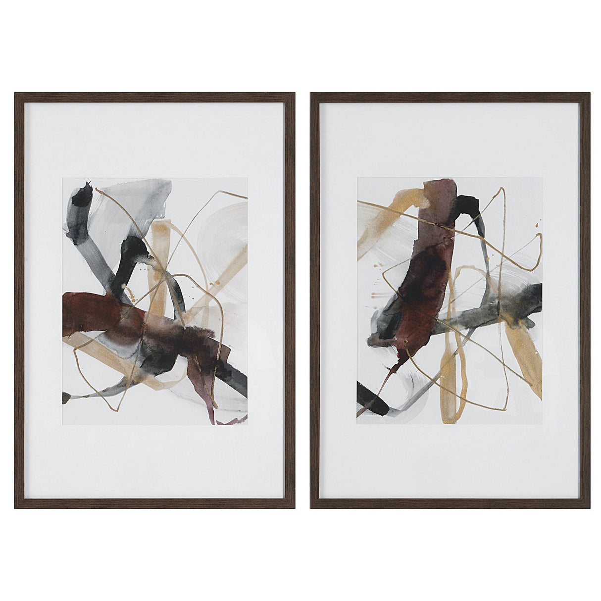 Burgundy Interjection Abstract Prints - Set Of 2 | Uttermost | Home Elegance USA