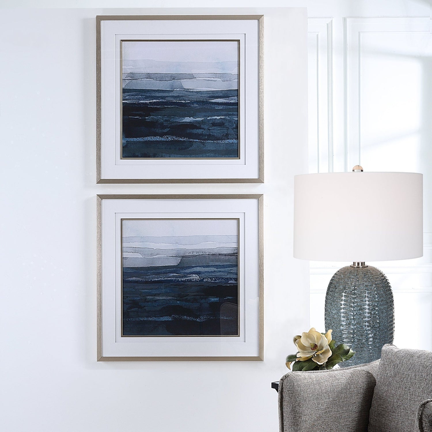 Uttermost Rising Blue Abstract Framed Prints - Set Of 2 - Home Elegance USA