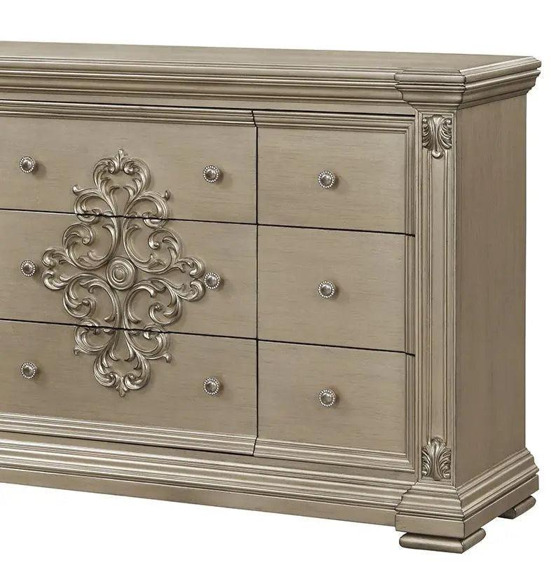 Alicia 6Pc Transitional Bedroom Set In Metallic Beige Finish | Cosmos | Home Elegance USA