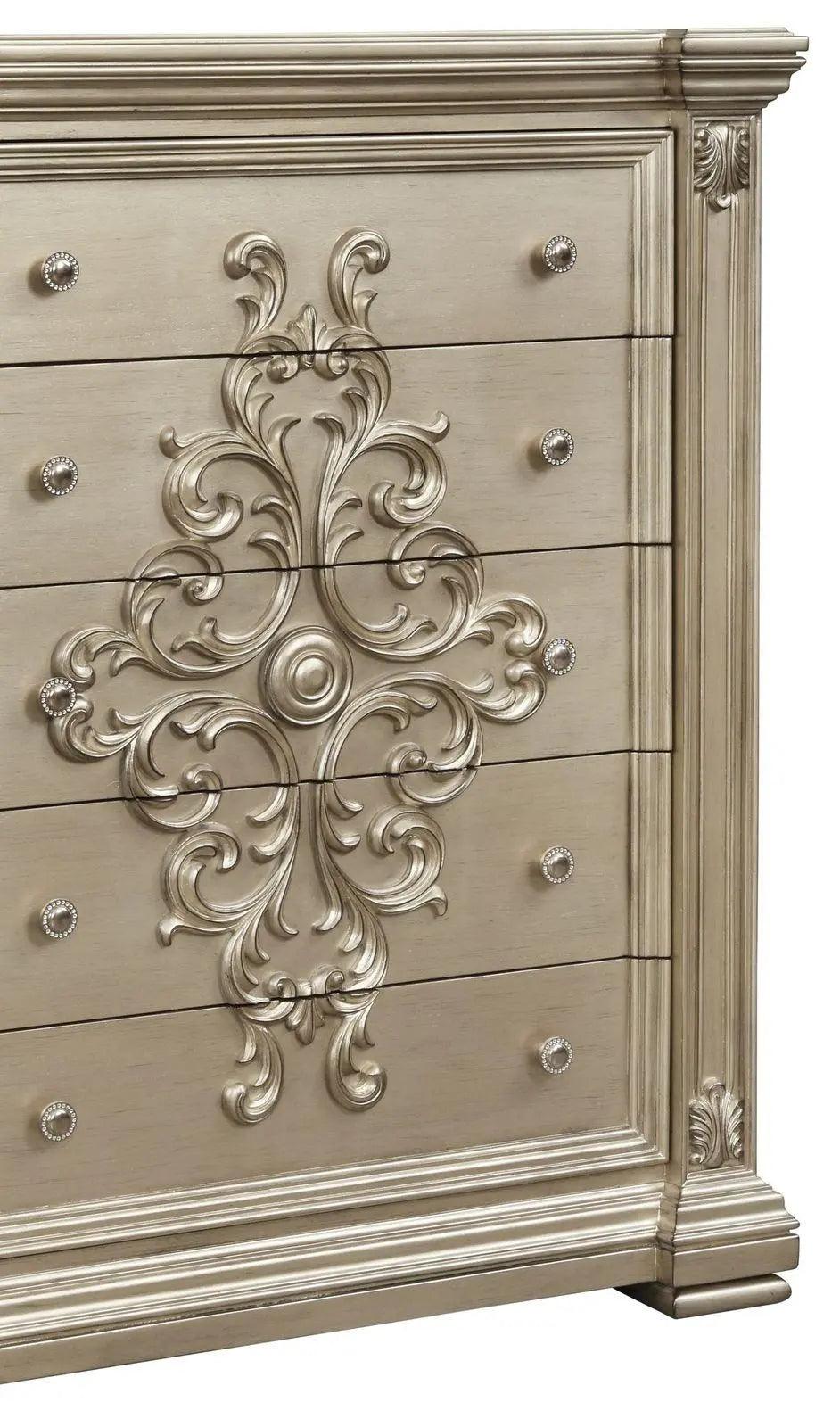 Alicia 6Pc Transitional Bedroom Set In Metallic Beige Finish | Cosmos | Home Elegance USA