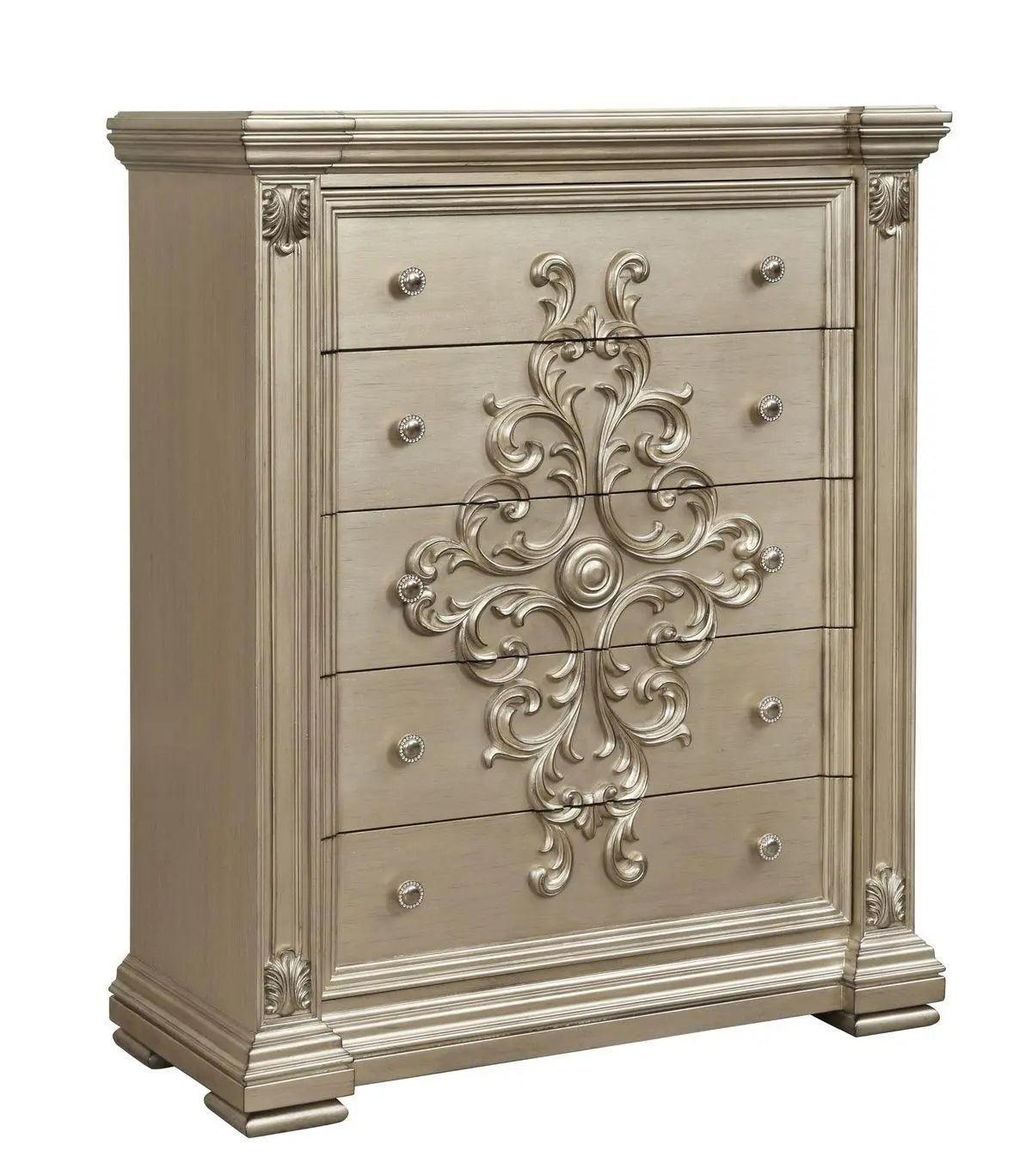 Alicia 6Pc Transitional Bedroom Set In Metallic Beige Finish | Cosmos - Q,D,M,C,2N - Alicia - Home Elegance USA - 7
