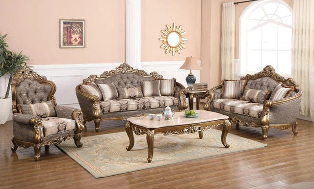 Amelia Traditional Sofa And Loveseat In Bronze Wood Finish | Cosmos | Home Elegance USA