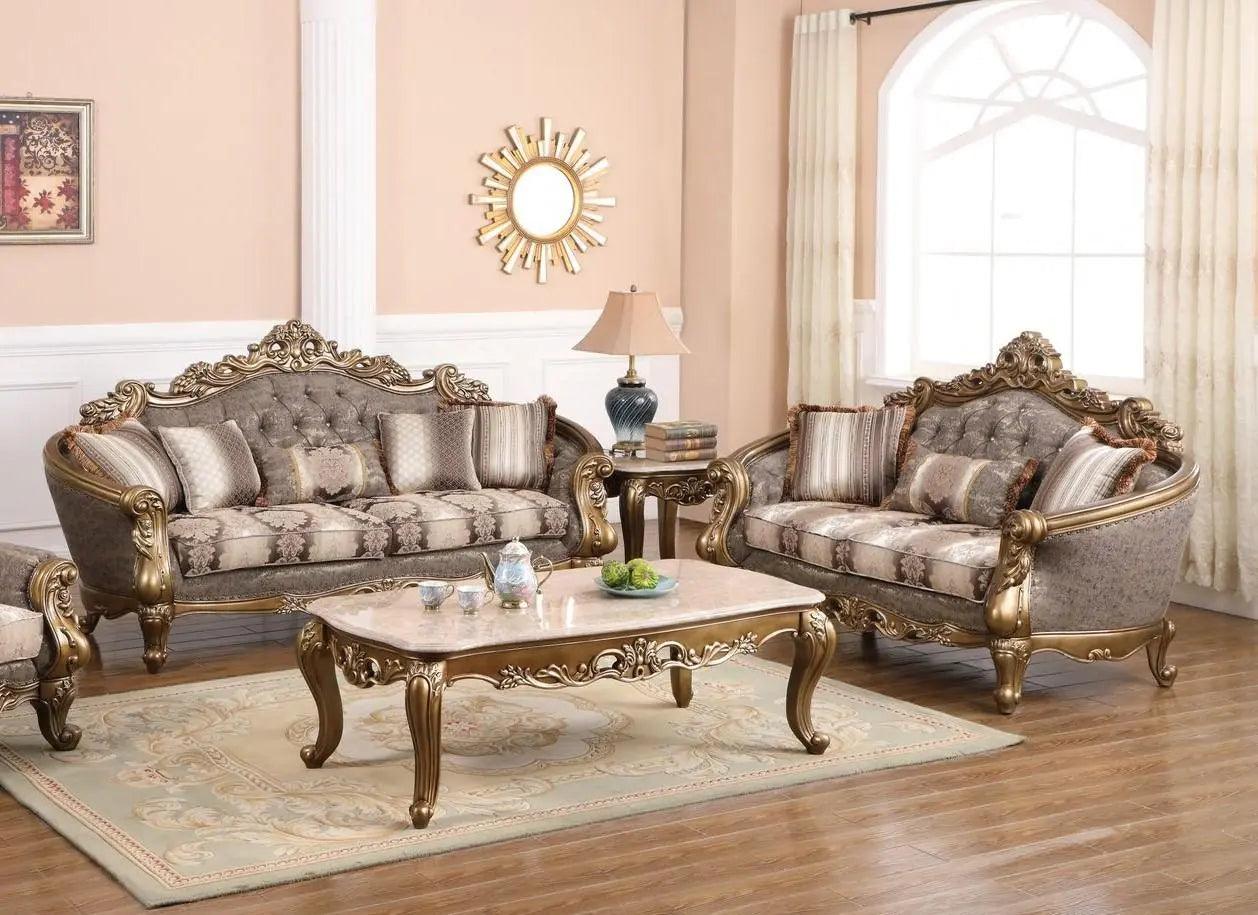 Amelia Traditional Sofa And Loveseat In Bronze Wood Finish | Cosmos | Home Elegance USA