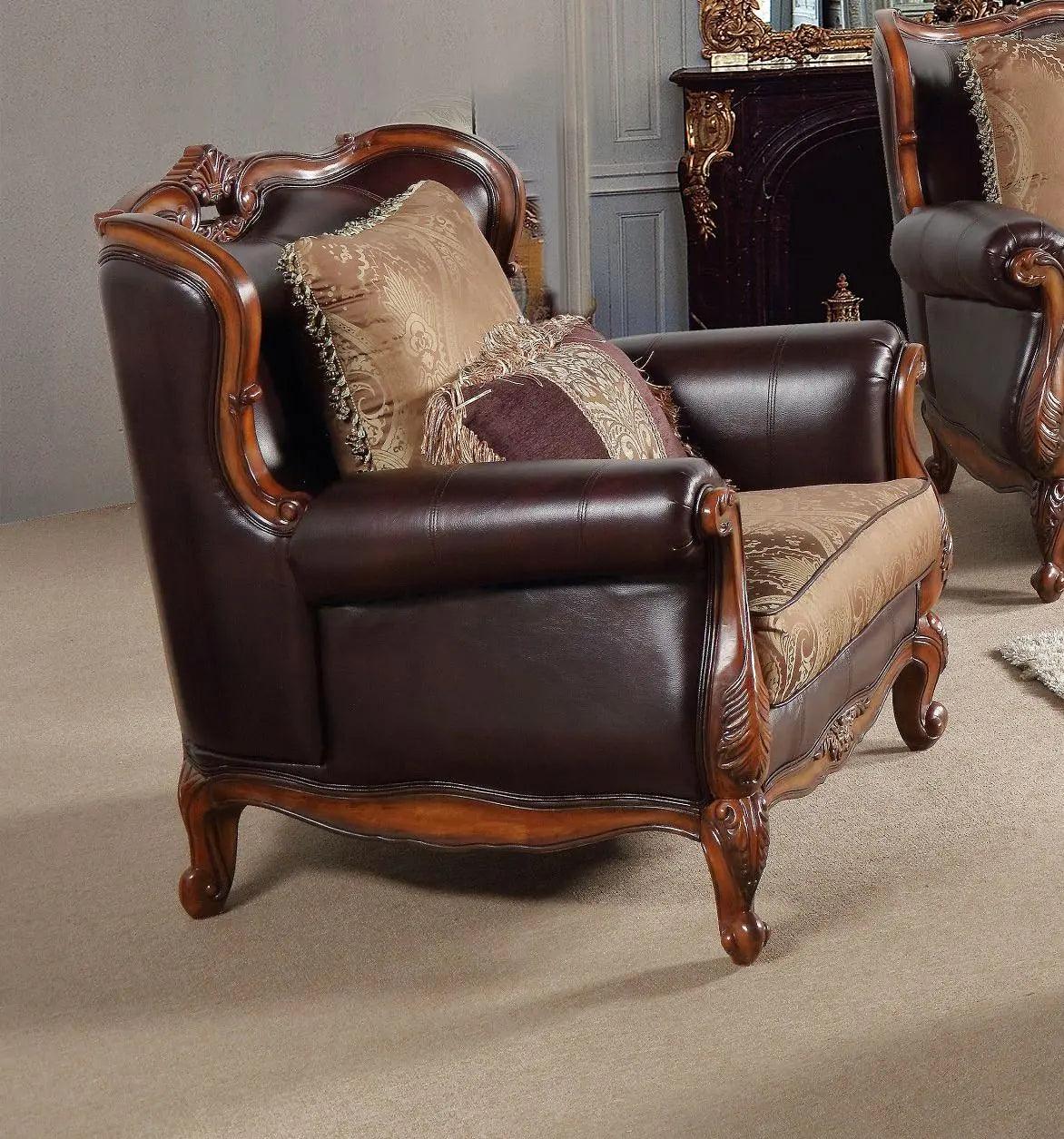 Anne Traditional Sofa And Loveseat In Cherry Wood Finish | Cosmos | Home Elegance USA