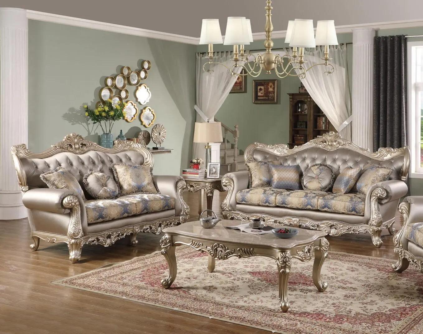 Ariel Transitional Sofa And Loveseat In Silver Wood Finish | Cosmos | Home Elegance USA