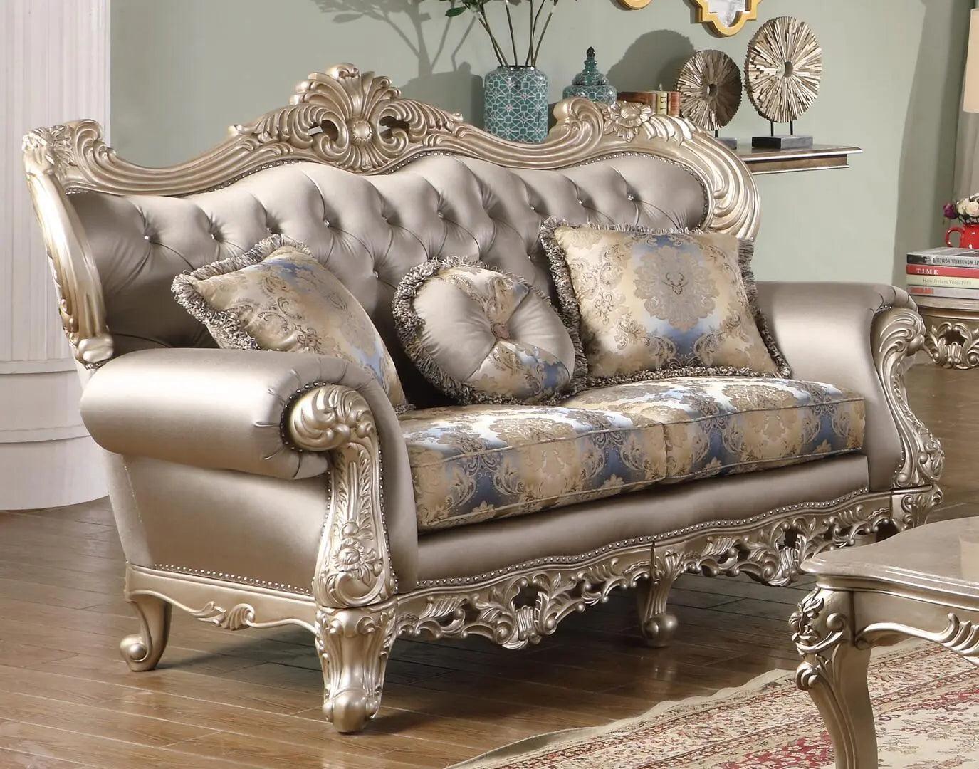 Ariel Transitional Sofa And Loveseat In Silver Wood Finish | Cosmos | Home Elegance USA