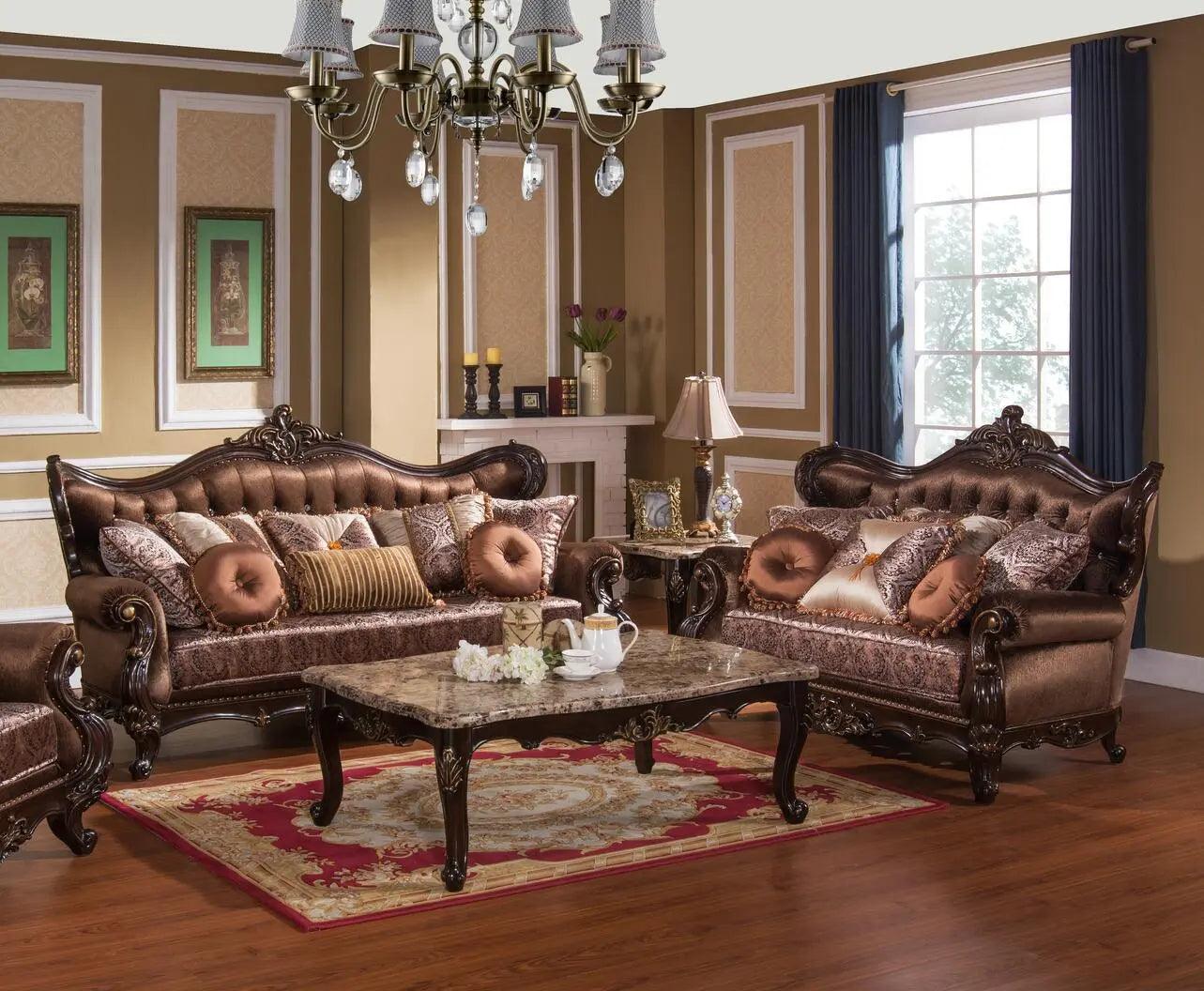 Aroma Traditional Sofa And Loveseat In Cherry Wood Finish | Cosmos | Home Elegance USA