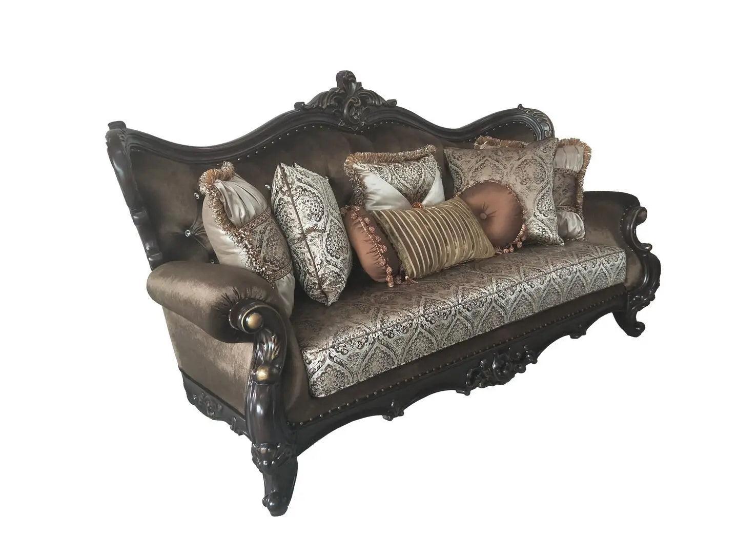Aroma Traditional Sofa And Loveseat In Cherry Wood Finish | Cosmos | Home Elegance USA