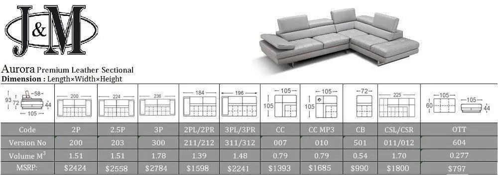 Aurora Leather Sectional | J&M | Home Elegance USA