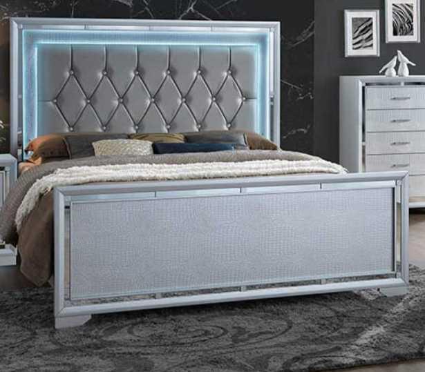 B599 Contemporary Upholstered Bed in Silver Color by Furniture World | Home Elegance USA