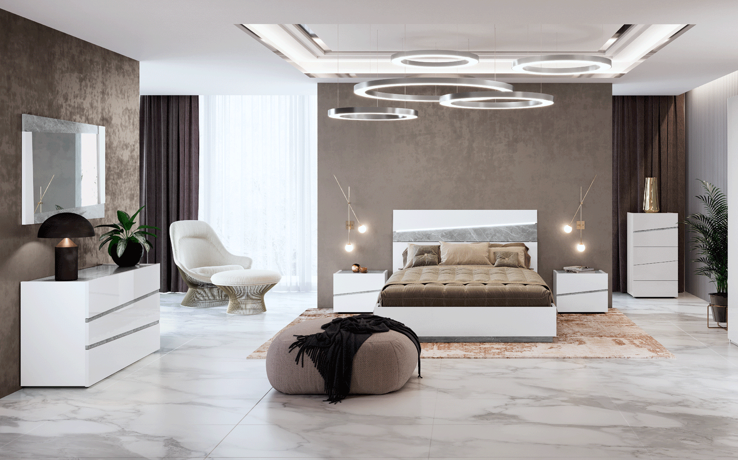Camelgroup Italy Alba 6 Piece King Bedroom Set In White - Albaks - 6Set | ESF | Home Elegance USA