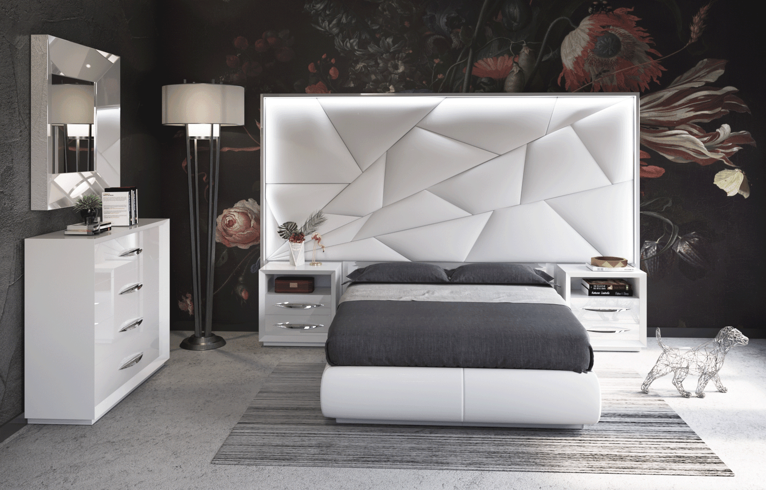Esf Furniture - Majesty 5 Piece Queen Bedroom W/Light And Carmen Cases - Majestyqs-5Set-Carmen