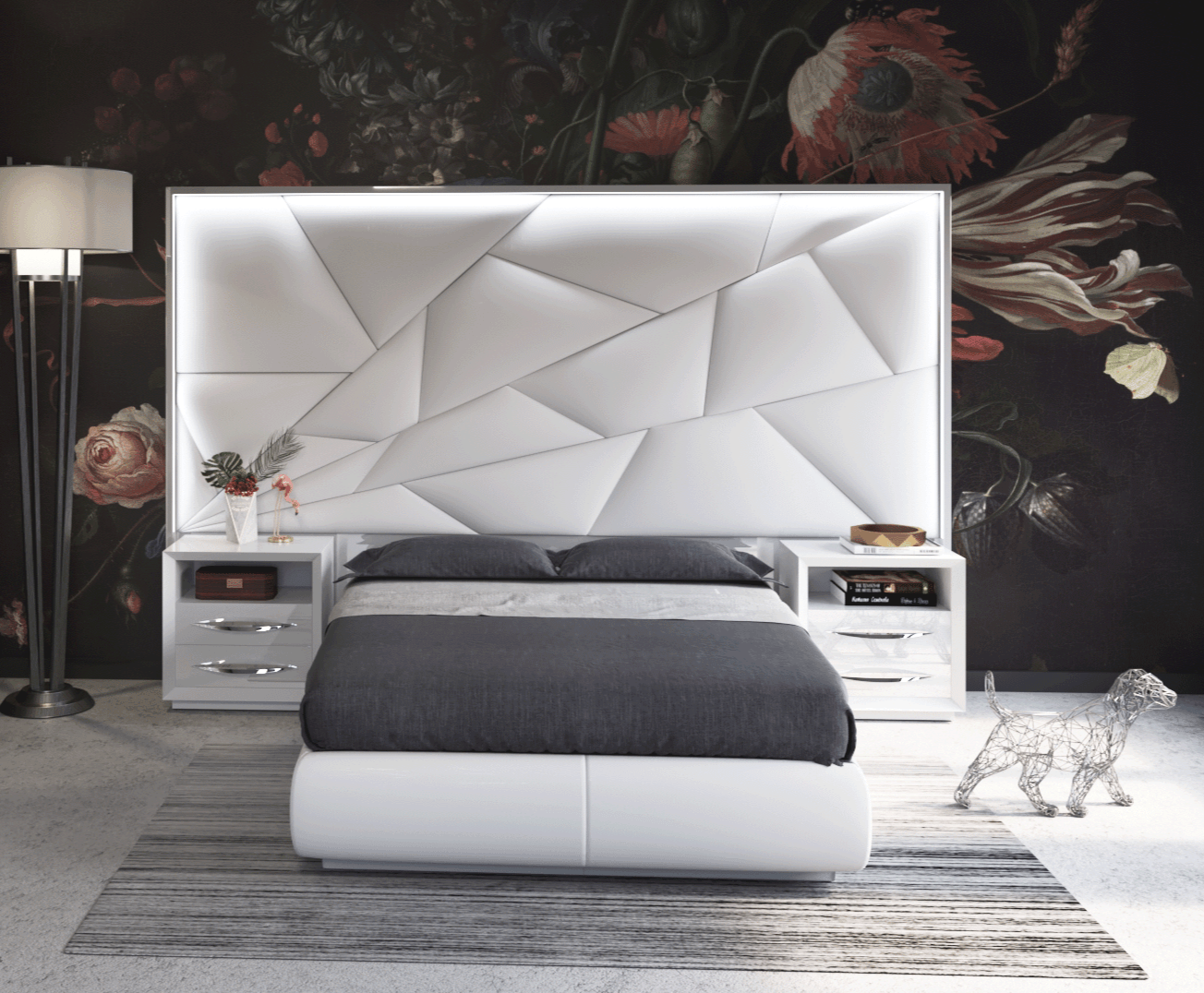 Esf Furniture - Majesty 3 Piece King Bedroom W/Light And Carmen Cases - Majestyks-3Set-Carmen