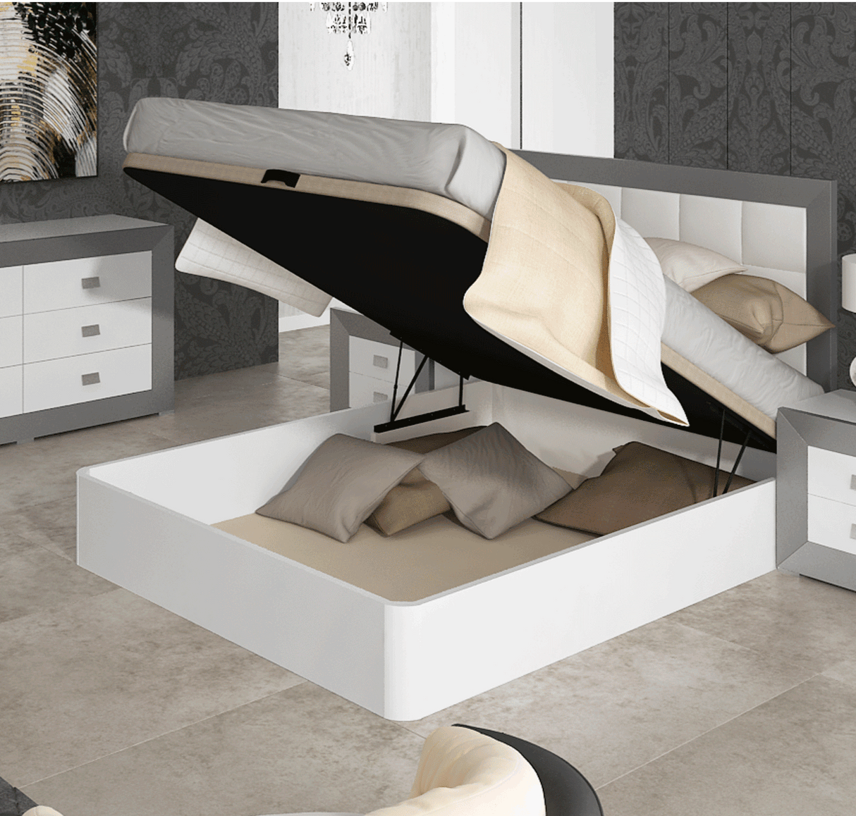 Esf Furniture - Margo 2 Piece Twin Size Storage Bedroom Set In White/Grey - Margotsbed-2Set