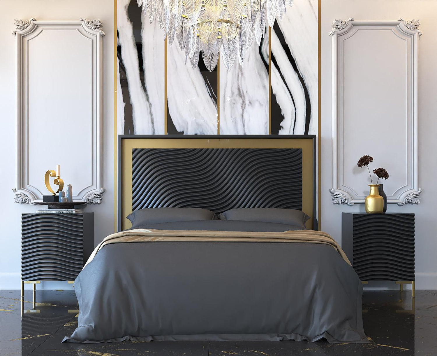 Esf Furniture - Franco Spain Wave 3 Piece King Bedroom Set In Dark Grey - Waveksbedgrey-3Set