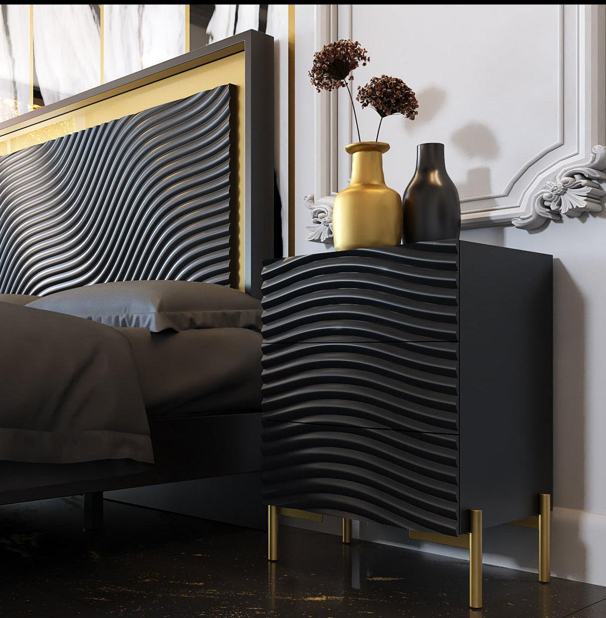 Esf Furniture - Franco Spain Wave Nightstand In Dark Grey - Wavensgrey