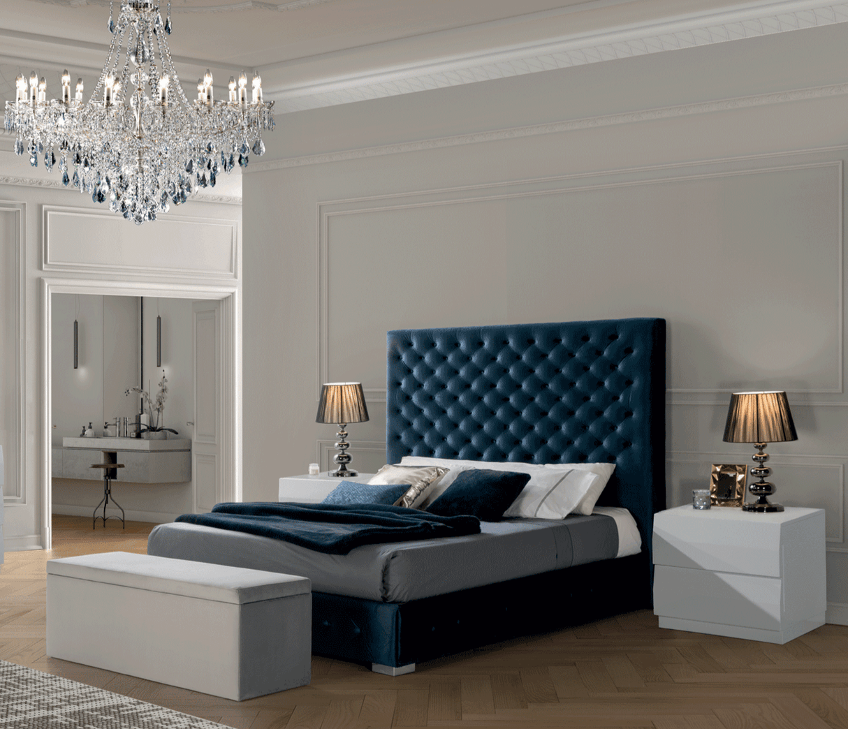 Esf Furniture - Leonor Blue 3 Piece King Storage Bedroom Set - Leonorbedksblue-M152