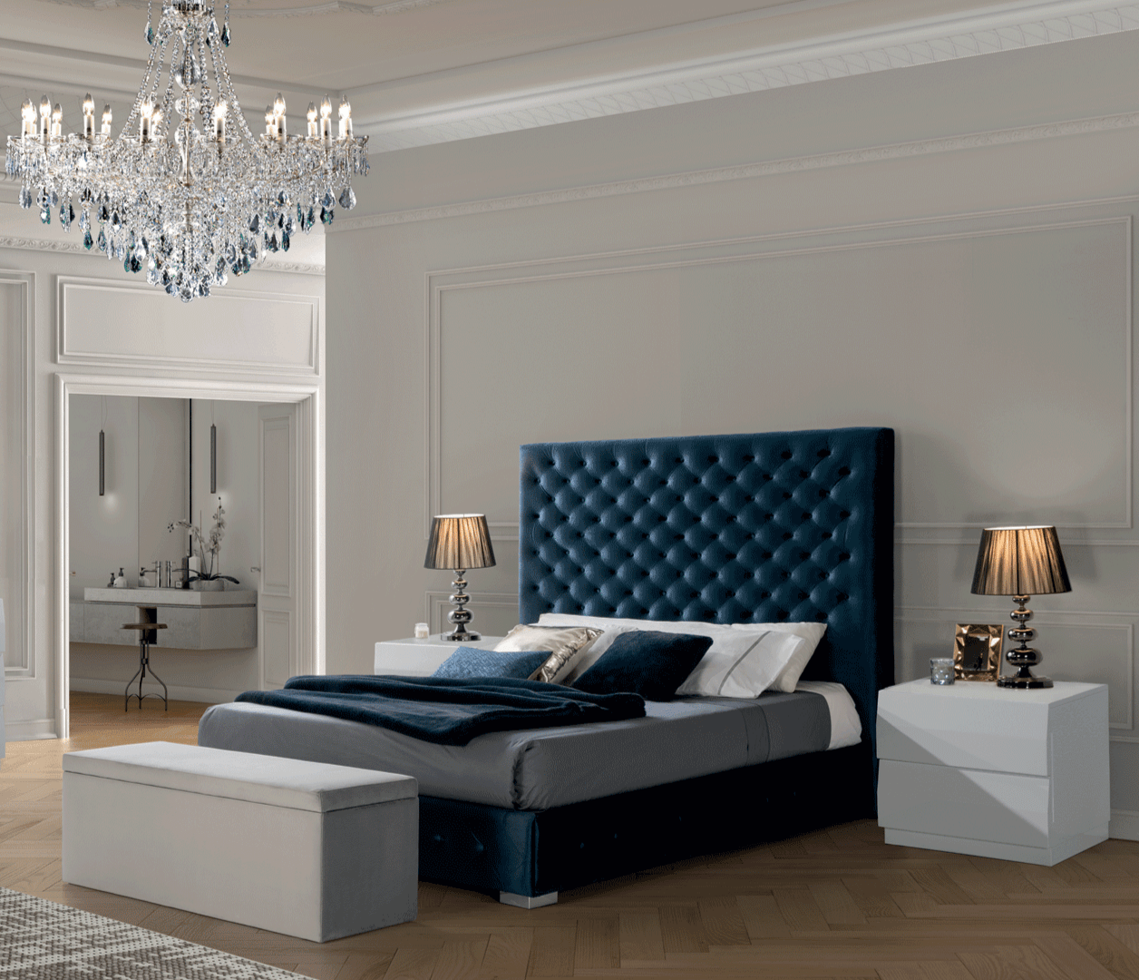 Esf Furniture - Leonor Blue 3 Piece King Storage Bedroom Set - Leonorbedksblue-M152