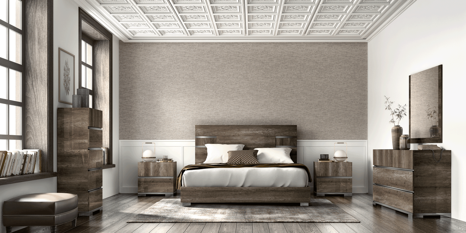 Esf Furniture - Status Italy Kamea King Size Bed In Vintage Oak - Kameaks