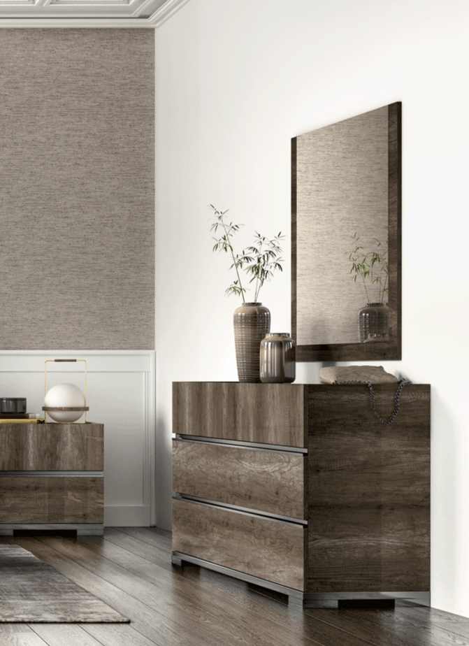 Esf Furniture - Status Italy Kamea Dresser With Mirror In Vintage Oak - Kameadresser-M