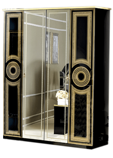 Aida Black W/Gold 4 - Door Wardrobe - Aida4Doorw/Dblackgol | ESF | Home Elegance USA