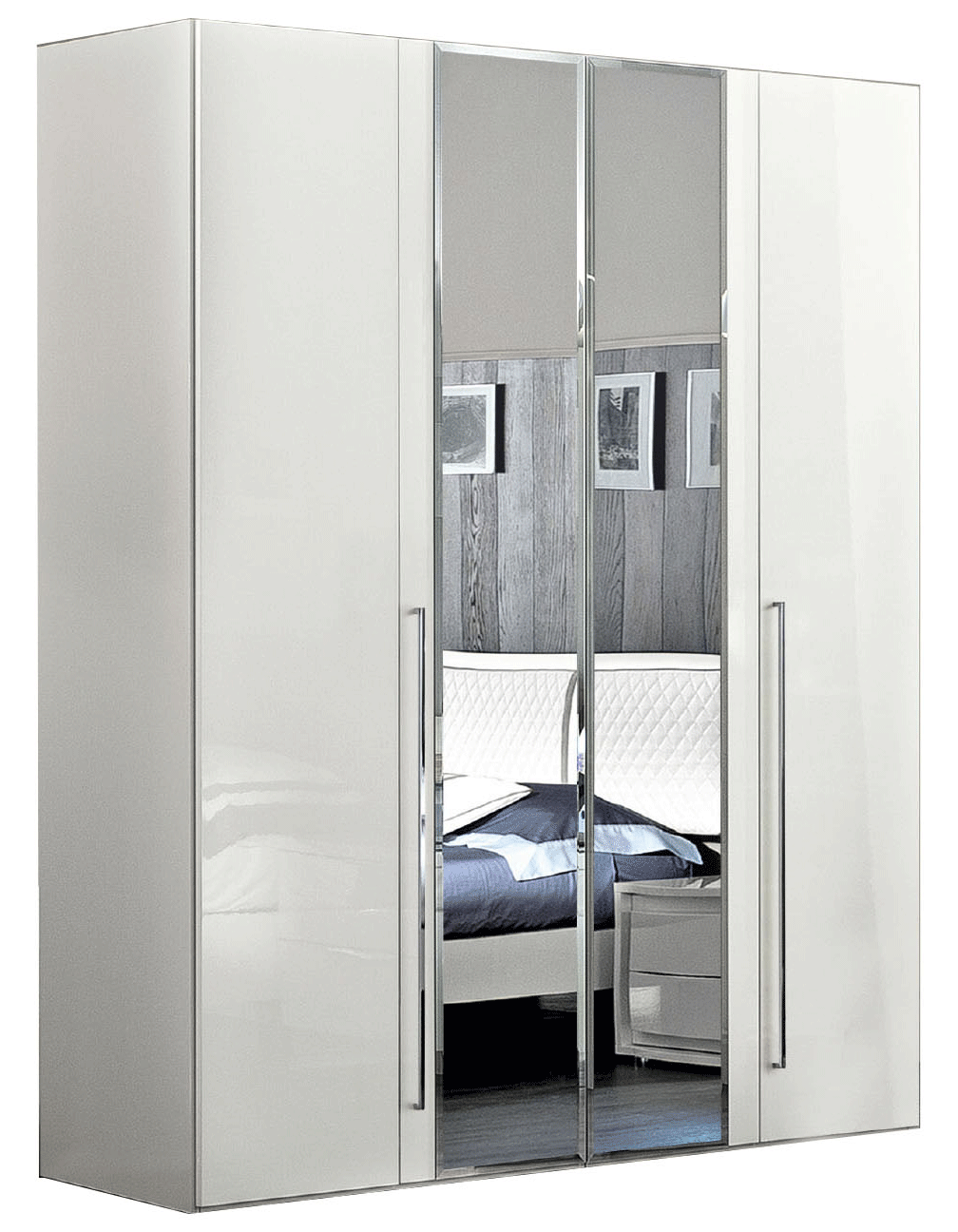 Dama Bianca 4 Doors Wardrobe W/2 Mirrors - Damabianca4Dwb | ESF | Home Elegance USA